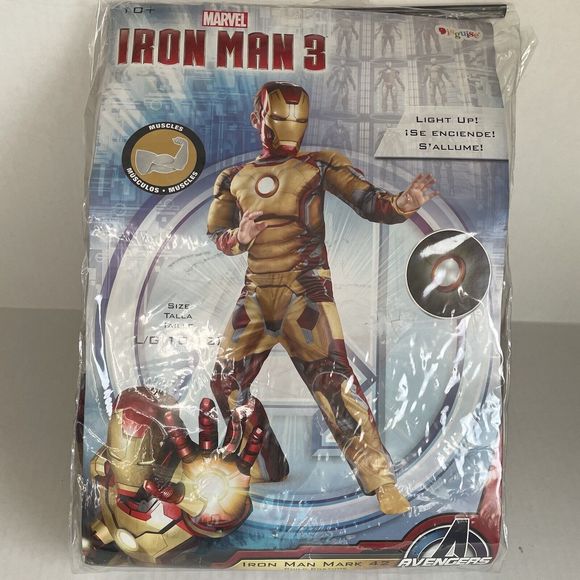 IRON MAN 3 COSTUME Boys 10-12 L Marvel Avengers Light up Halloween Costume Suit - Picture 3 of 8